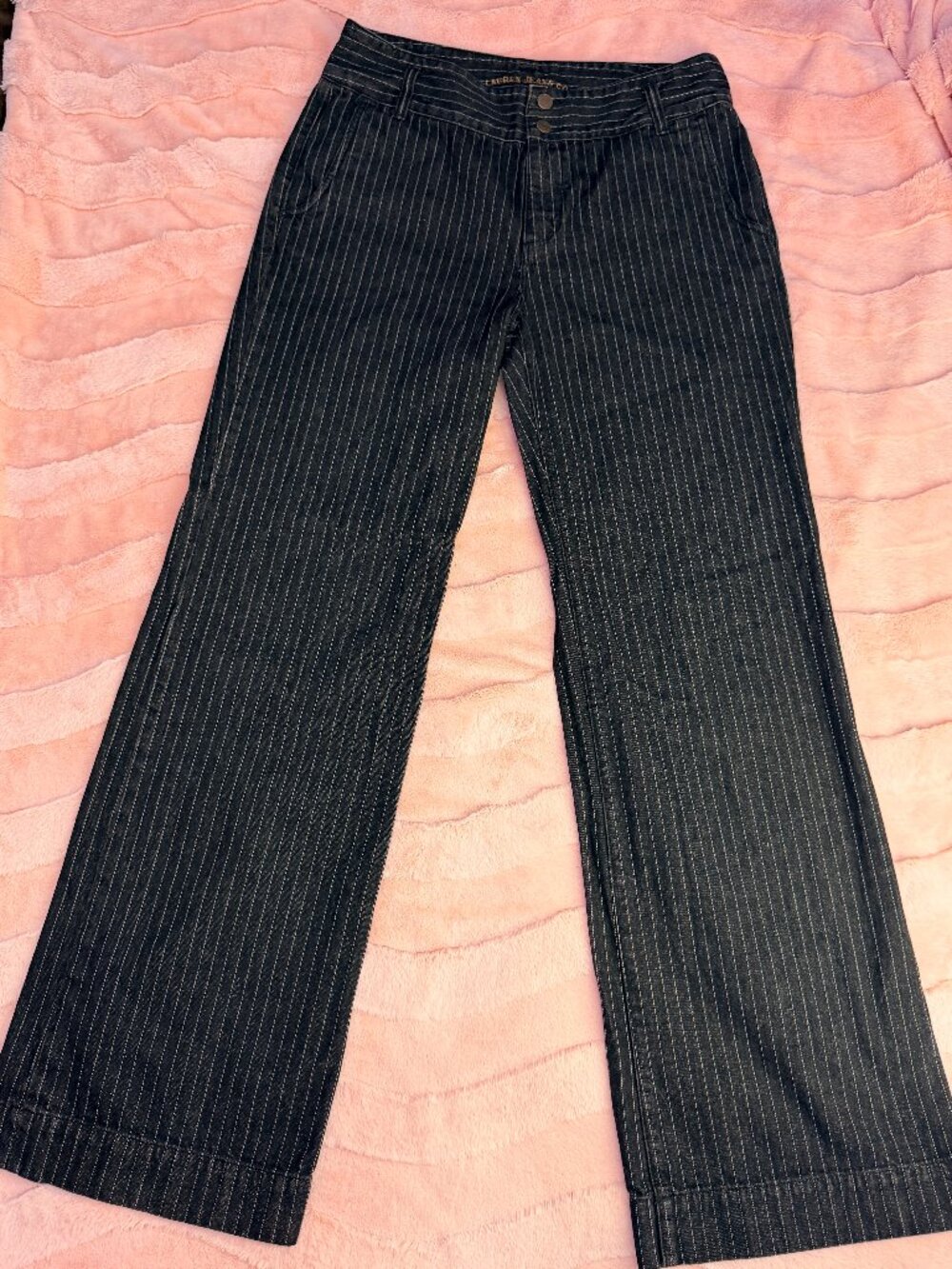Lauren Jeans Co Ralph Lauren Pinstripe Wide Leg Trouser Jeans Black Y2K Sz 10